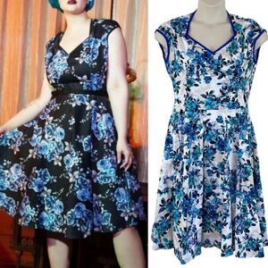 Pinup Couture Blue Floral Print Heidi Retro 50s Swing Dress Sz XL NWT